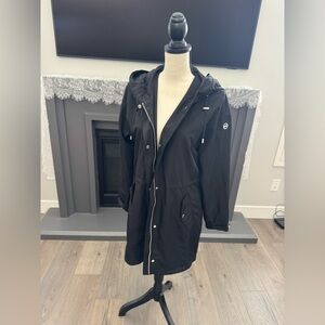 Michael Kors Black Hooded Anorak Utility Jacket Zip Front Drawstring Waist